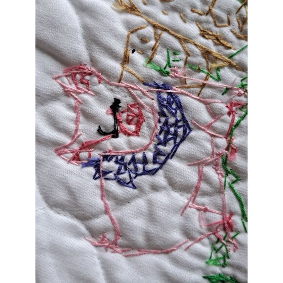 Vintage Hand-Embroidered Quilted Oval Farm Animal Placemats Set Of 3 - Picture 11 of 12